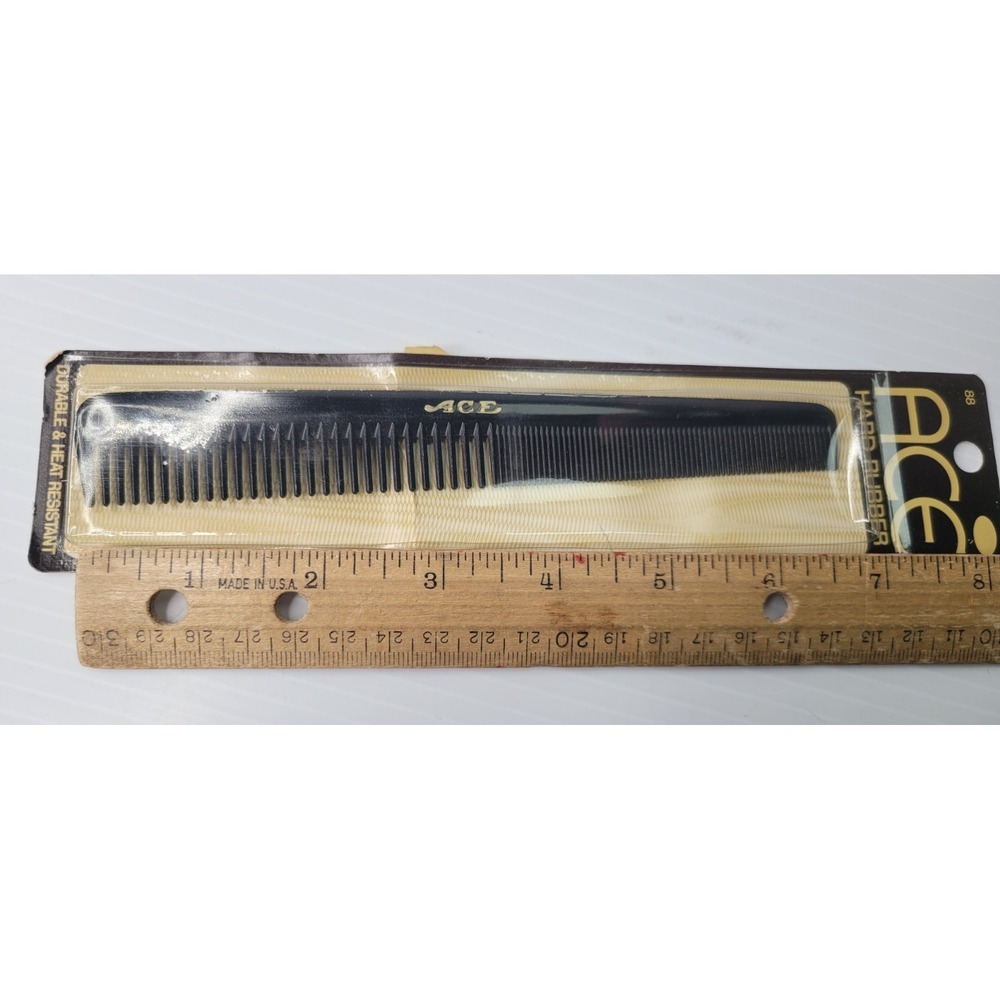 New Old Stock - ACE Hard Rubber Comb 7" Made In USA Vintage Black Men Women NIB - Picture 3 of 4
